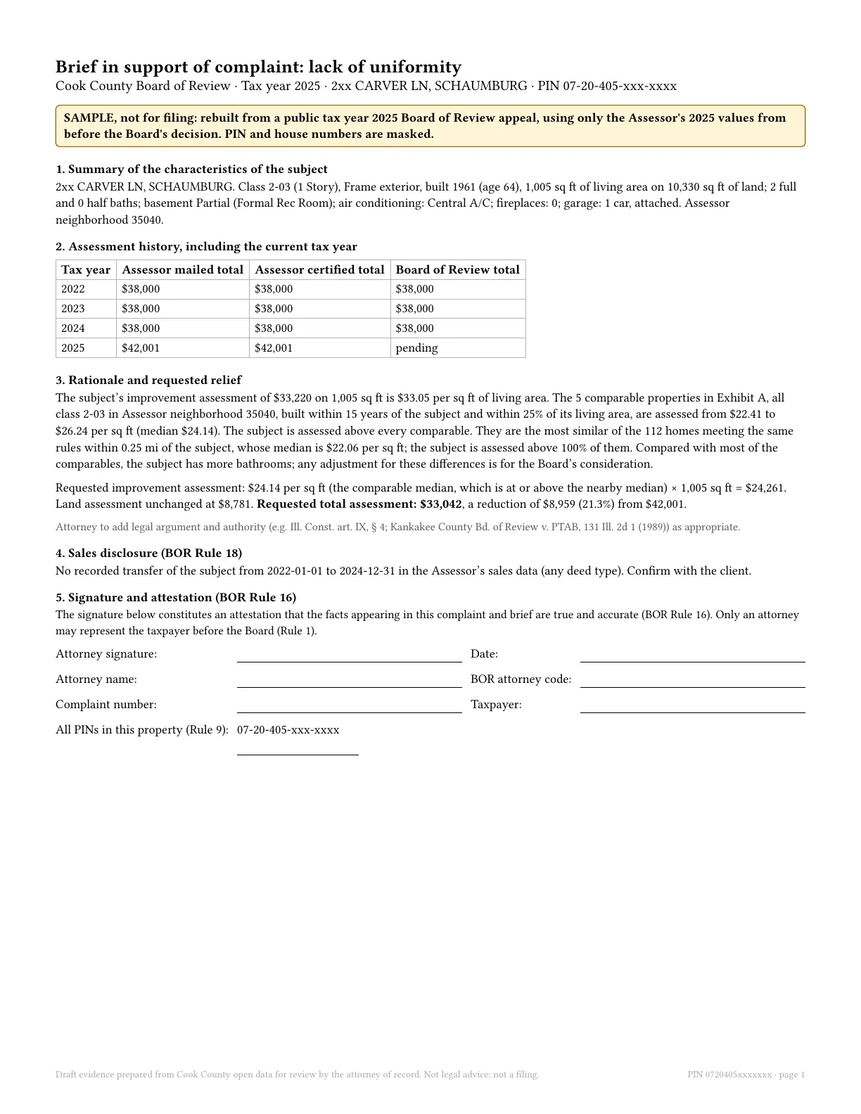 Sample brief, page 1
